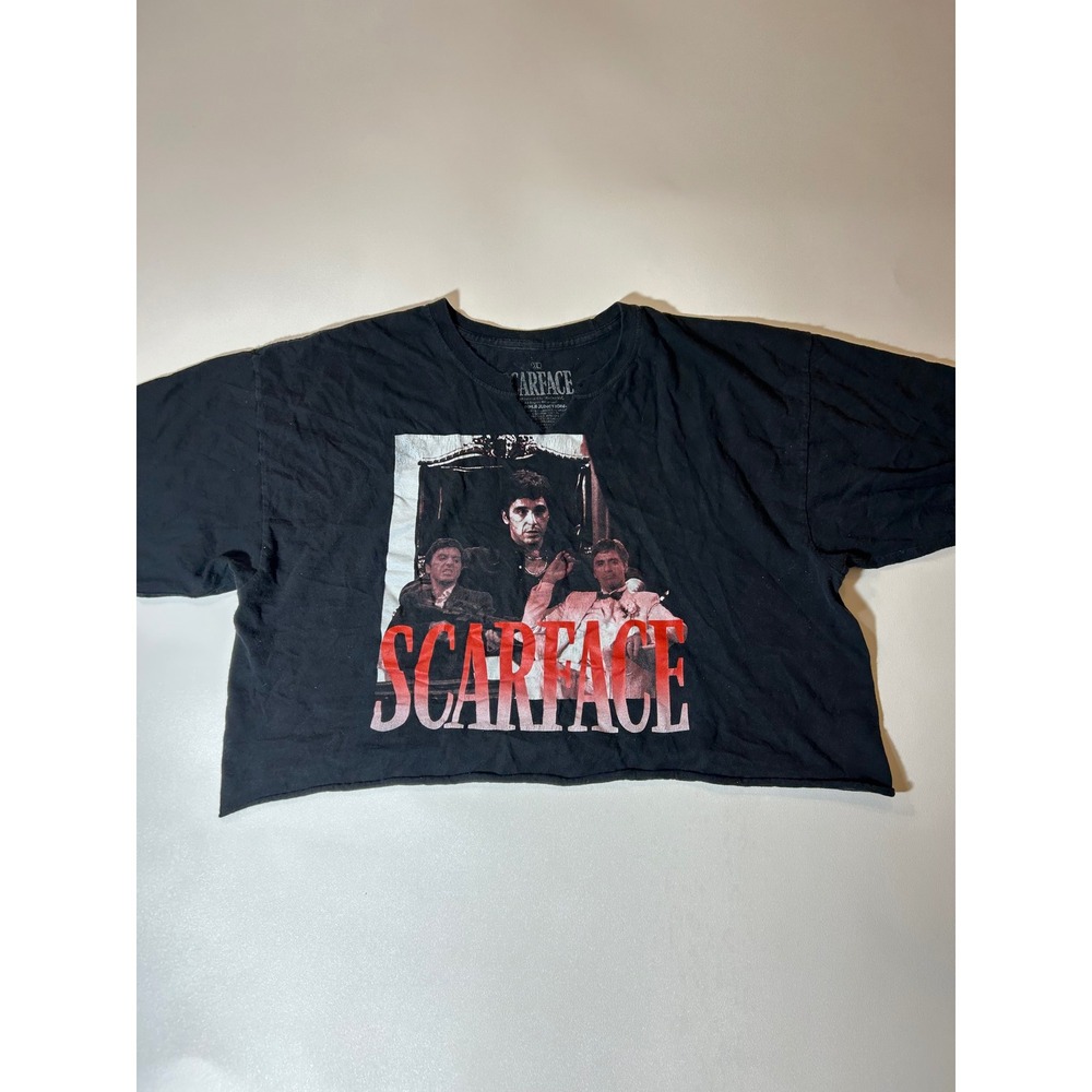 Scarface T-Shirt Mens XL Black Fair Cropped Distressed Graphic Movie Tee